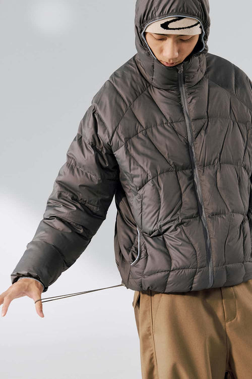Packable Hooded Puffer Jacket - Charcoal