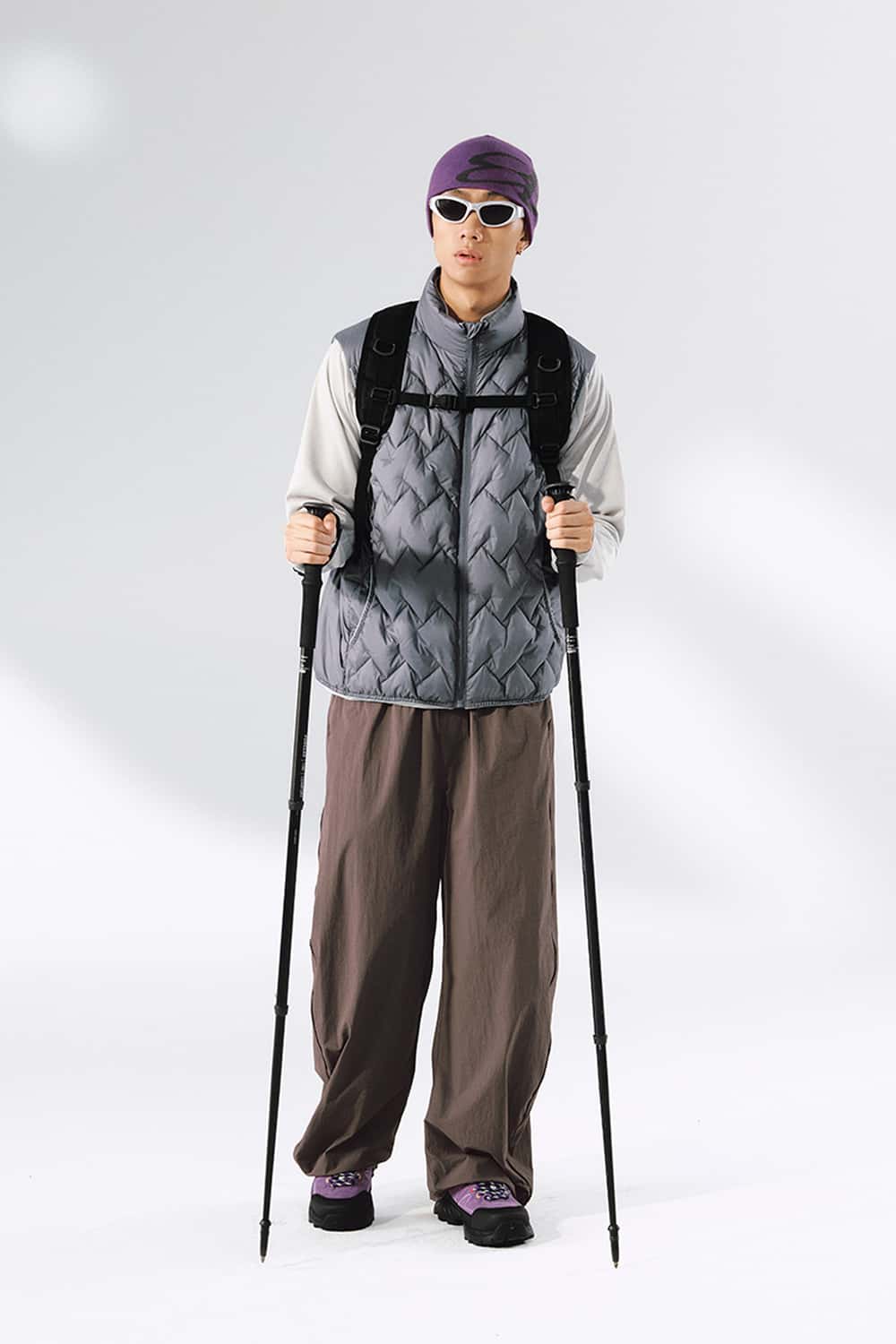 Packable Quilted Puffer Vest - Grayish Purple