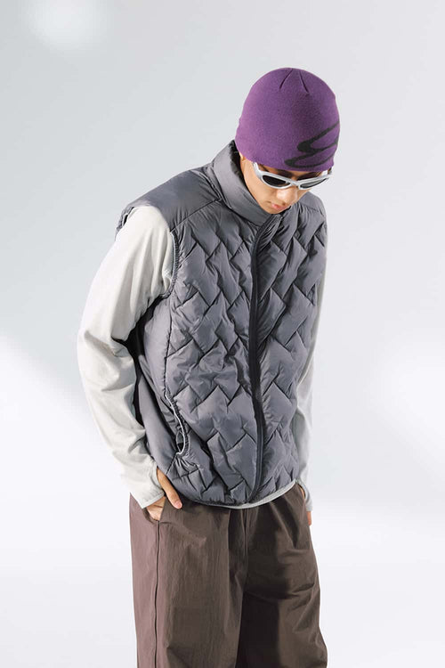 Packable Quilted Puffer Vest - Grayish Purple