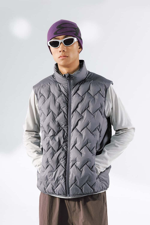 Packable Quilted Puffer Vest - Grayish Purple