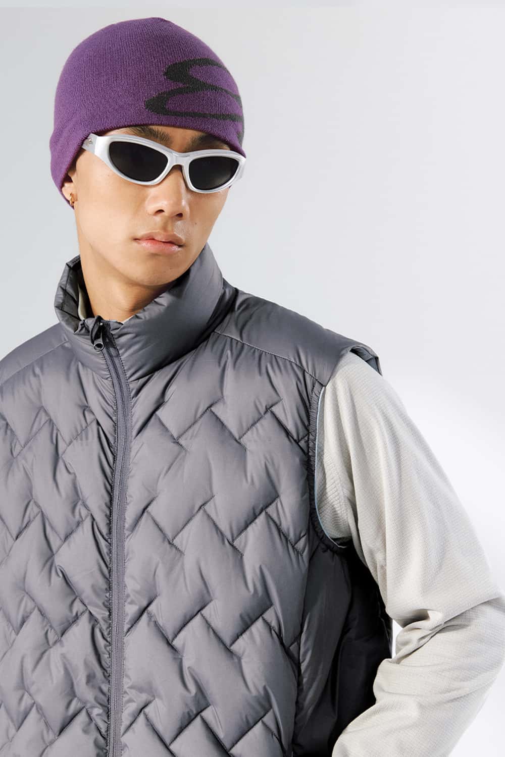 Packable Quilted Puffer Vest - Grayish Purple