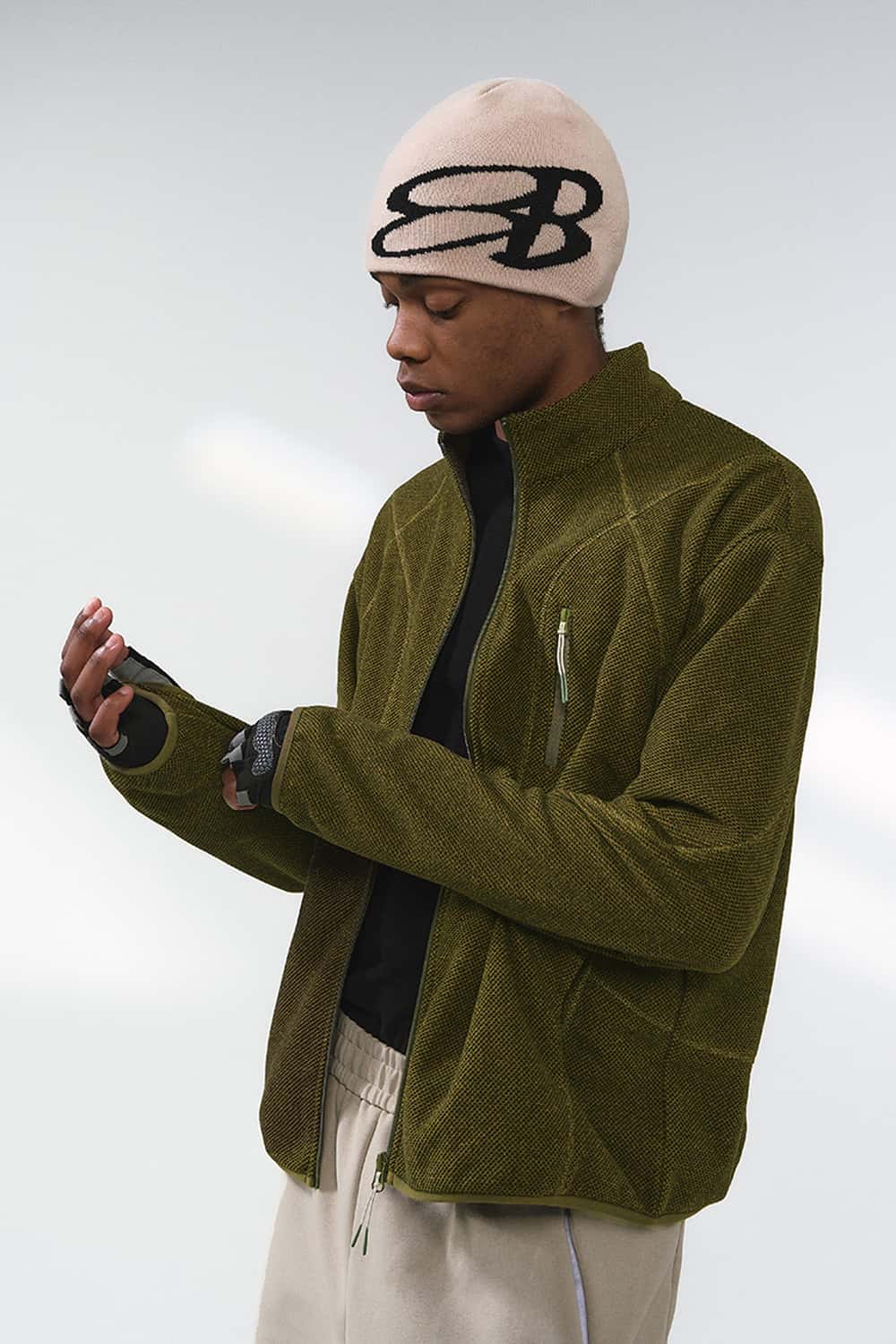 Textured Fleece Zip Jacket - Olive
