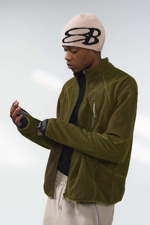 Textured Fleece Zip Jacket - Olive