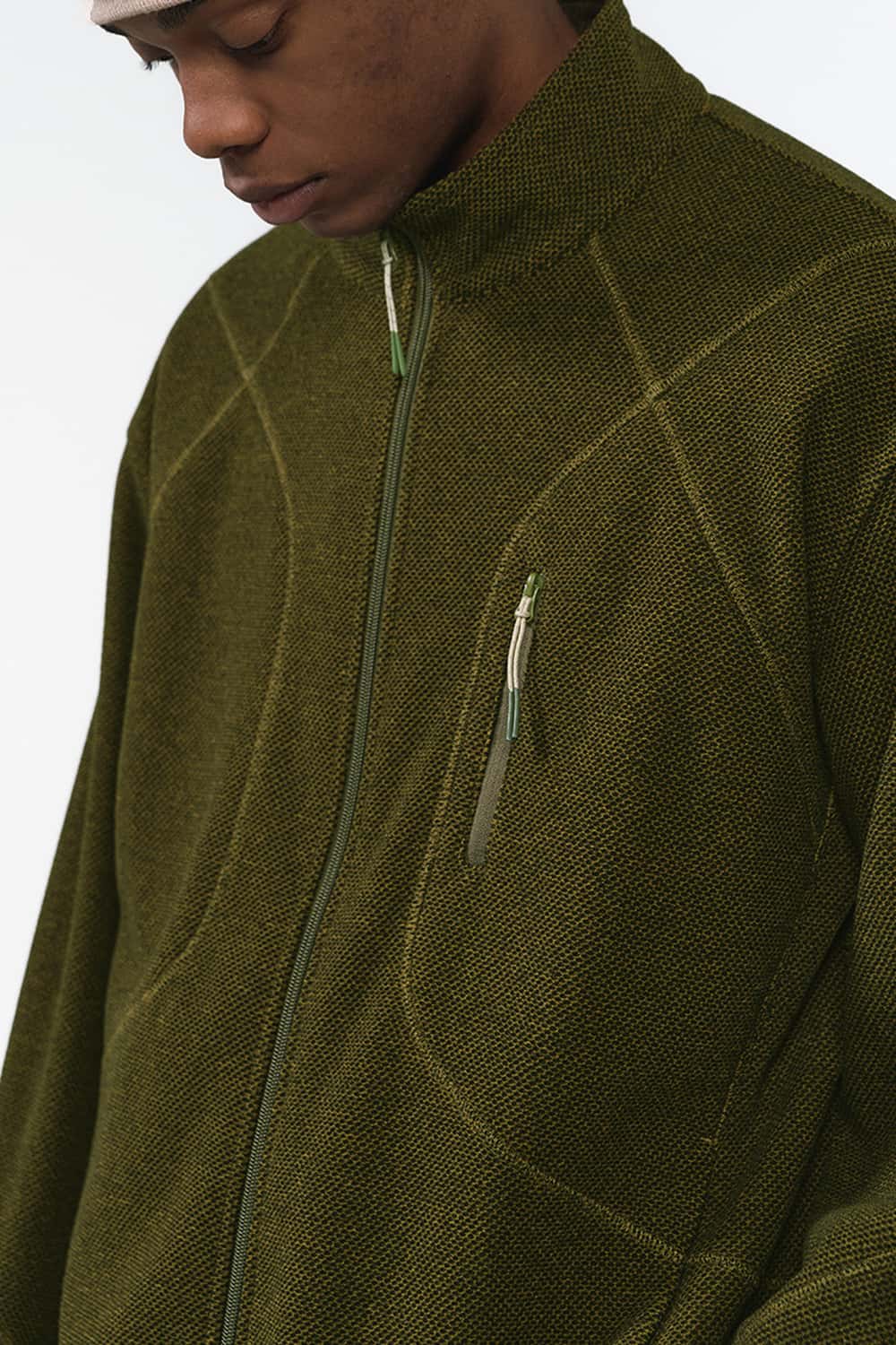 Textured Fleece Zip Jacket - Olive
