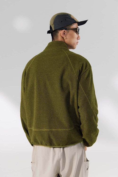 Textured Fleece Zip Jacket - Olive
