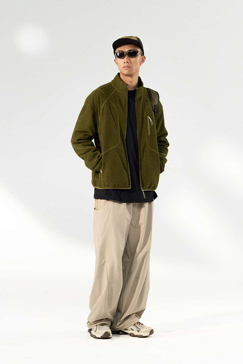 Textured Fleece Zip Jacket - Olive