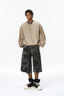 Oversized Batwing Crewneck Sweatshirt - Khaki