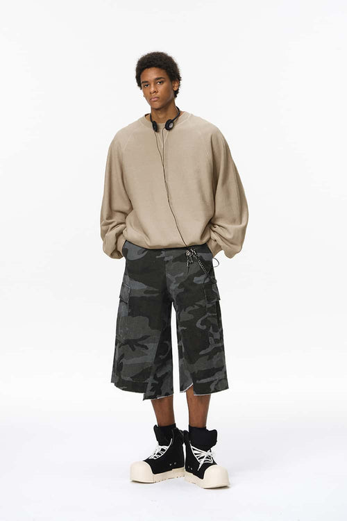 Oversized Batwing Crewneck Sweatshirt - Khaki