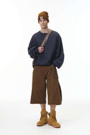 Oversized Batwing Crewneck Sweatshirt - Navy Blue