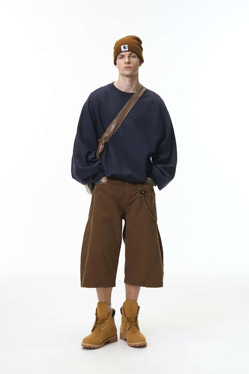 Oversized Batwing Crewneck Sweatshirt - Navy Blue