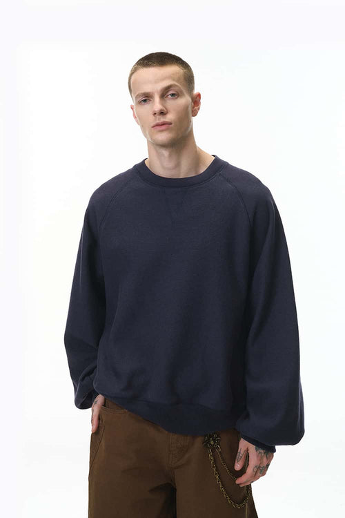 Oversized Batwing Crewneck Sweatshirt - Navy Blue