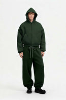 Fleece Loose Fit Jogger Sweatpants - Blackish Green