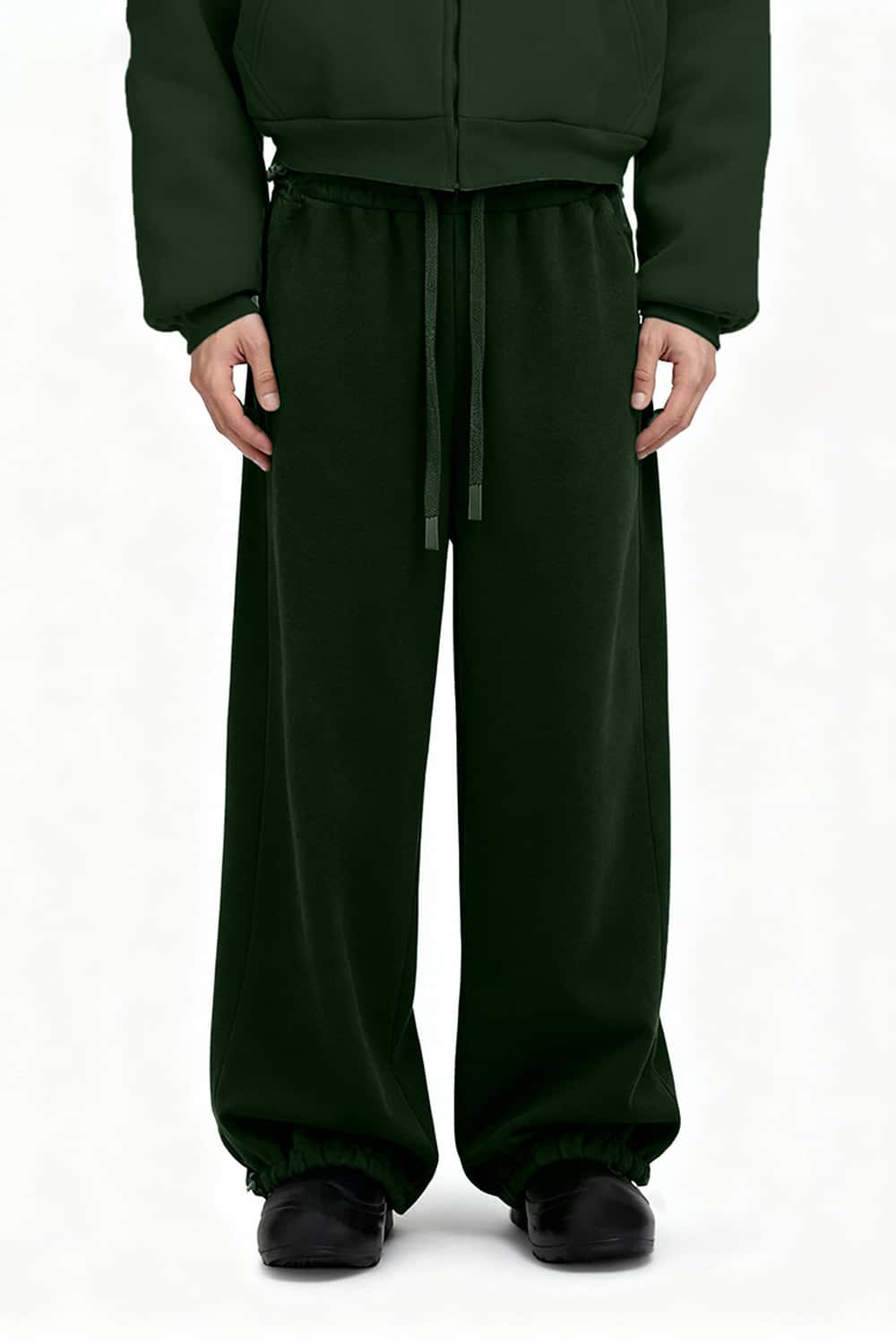 Fleece Loose Fit Jogger Sweatpants - Blackish Green