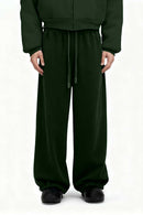 Fleece Loose Fit Jogger Sweatpants - Blackish Green
