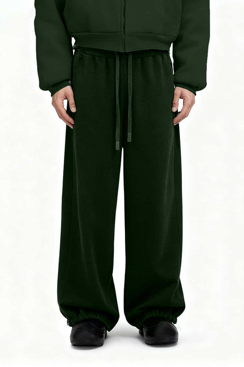 Fleece Loose Fit Jogger Sweatpants - Blackish Green