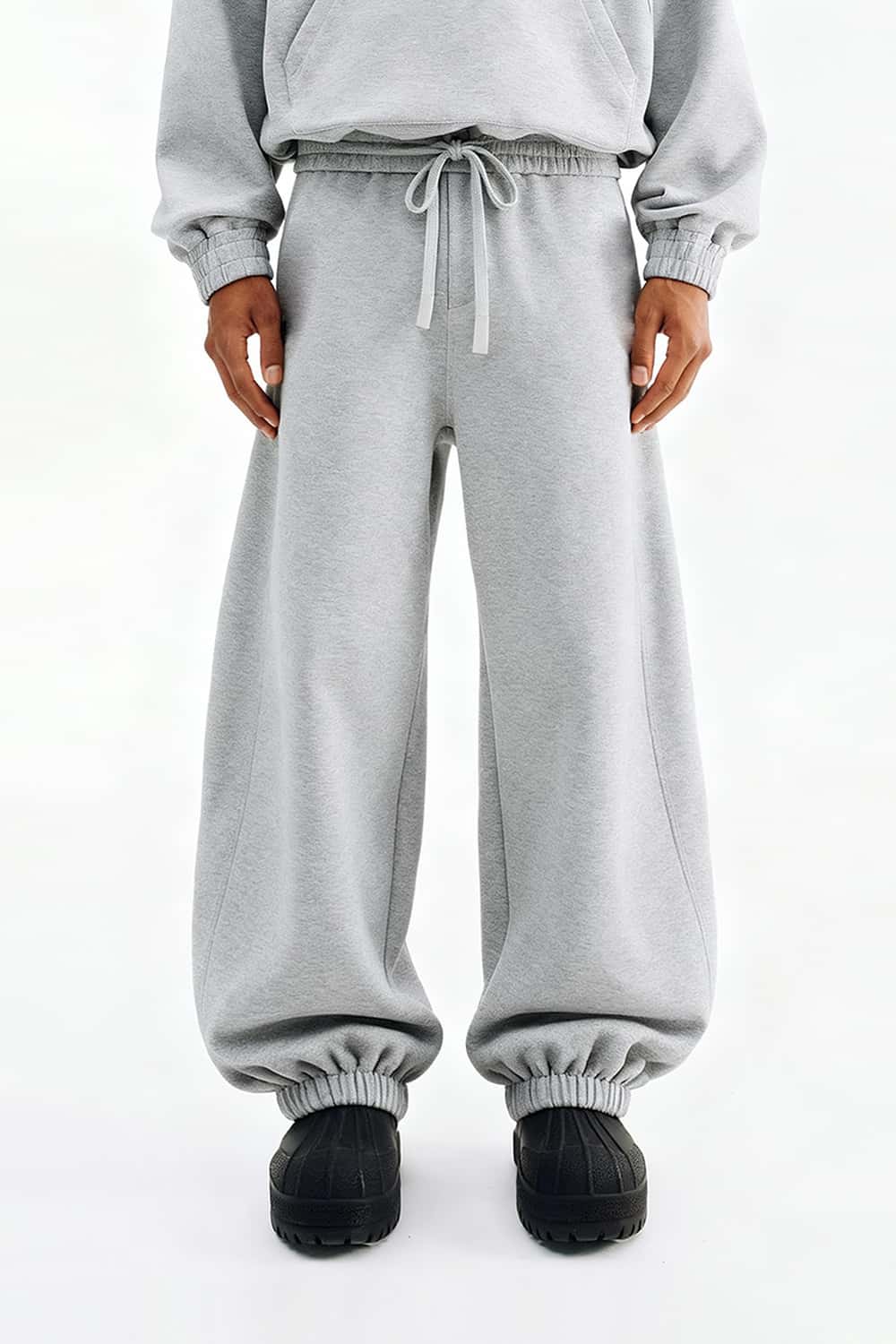 Fleece Loose Fit Jogger Sweatpants - Flower Gray