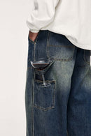Washed Utility Straight-Leg Jeans - Blue