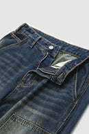Washed Utility Straight-Leg Jeans - Blue