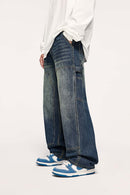 Washed Utility Straight-Leg Jeans - Blue