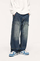 Washed Utility Straight-Leg Jeans - Blue