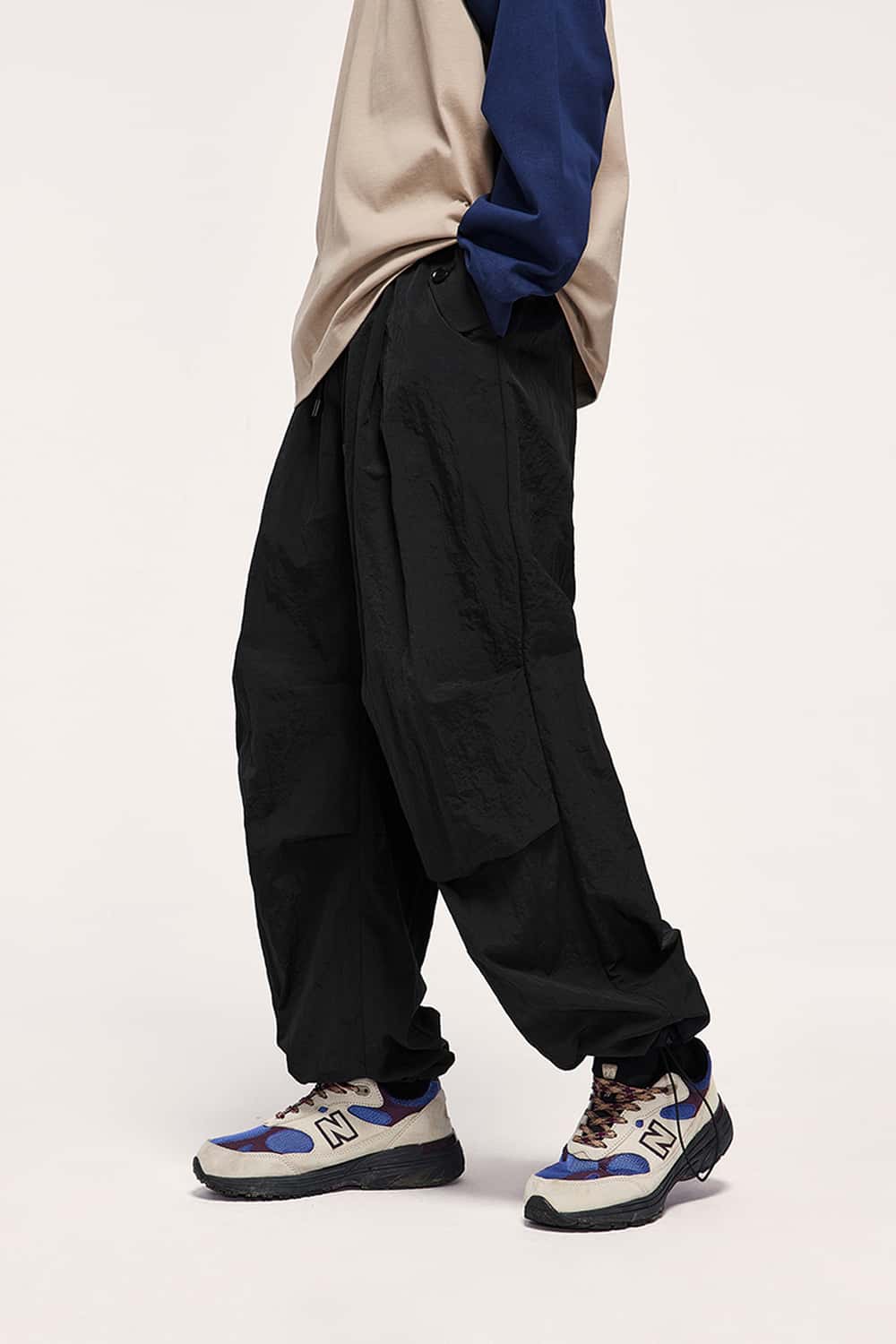 Nylon Wide-Leg Parachute Pants - Black