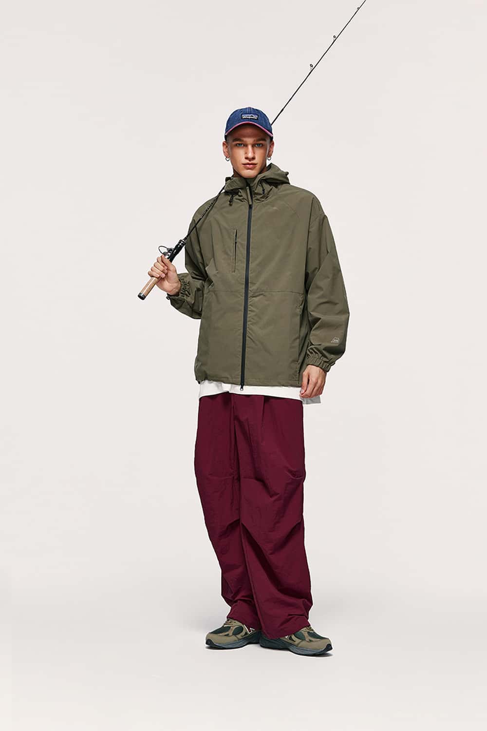 Nylon Wide-Leg Parachute Pants - Burgundy