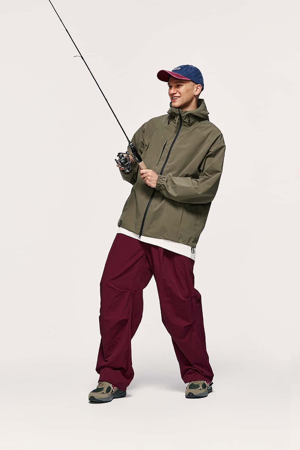Nylon Wide-Leg Parachute Pants - Burgundy