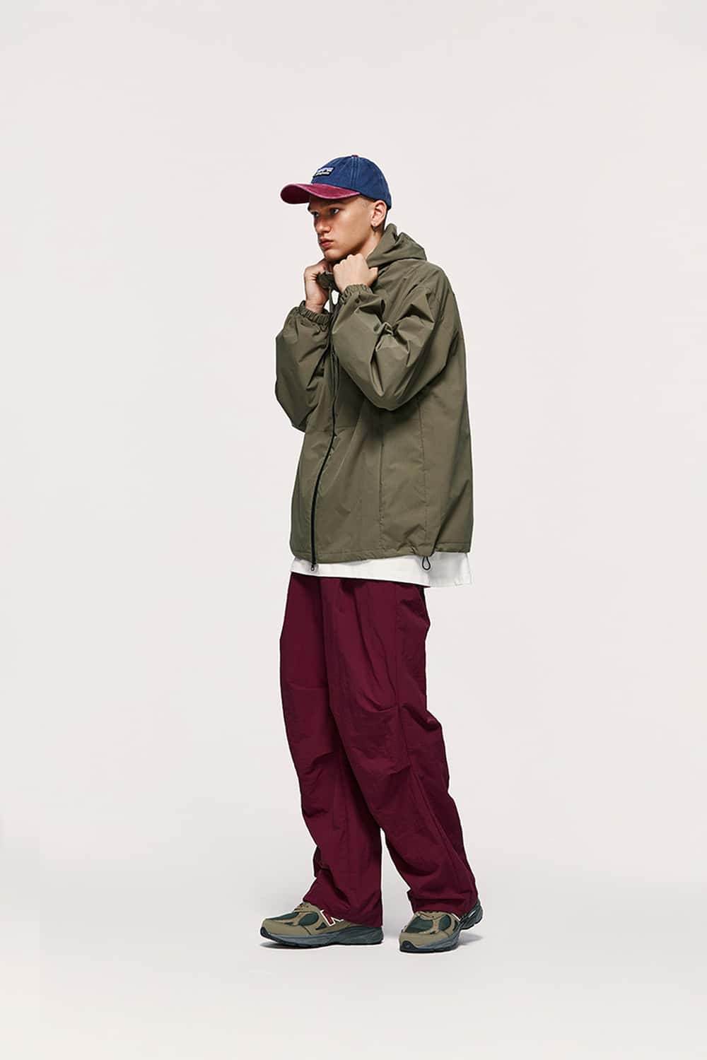 Nylon Wide-Leg Parachute Pants - Burgundy