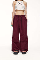 Nylon Wide-Leg Parachute Pants - Burgundy