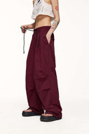 Nylon Wide-Leg Parachute Pants - Burgundy