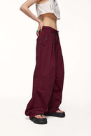 Nylon Wide-Leg Parachute Pants - Burgundy