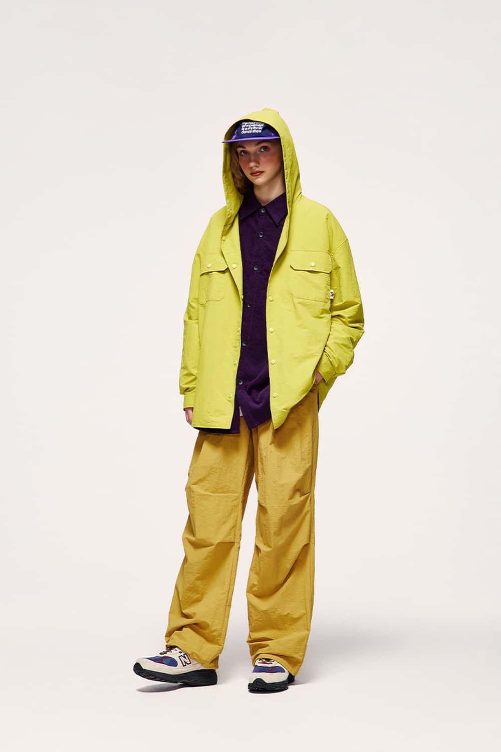 Nylon Wide-Leg Parachute Pants - Yellow