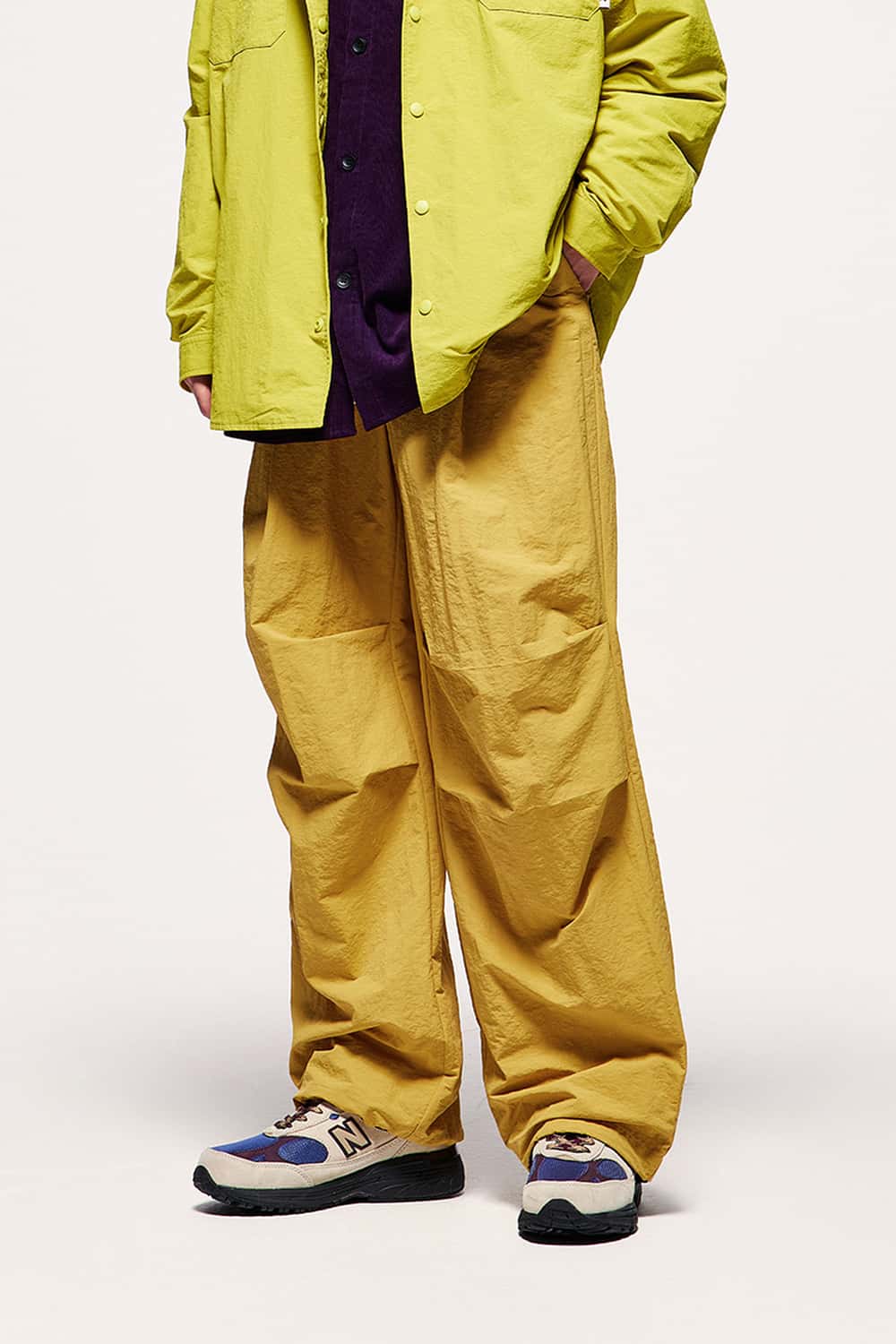 Nylon Wide-Leg Parachute Pants - Yellow
