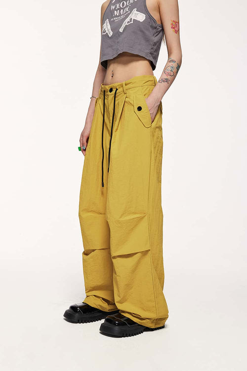 Nylon Wide-Leg Parachute Pants - Yellow