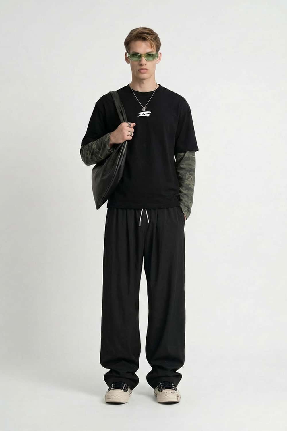 Quick-Dry Stretch Wide-Leg Pants - Black