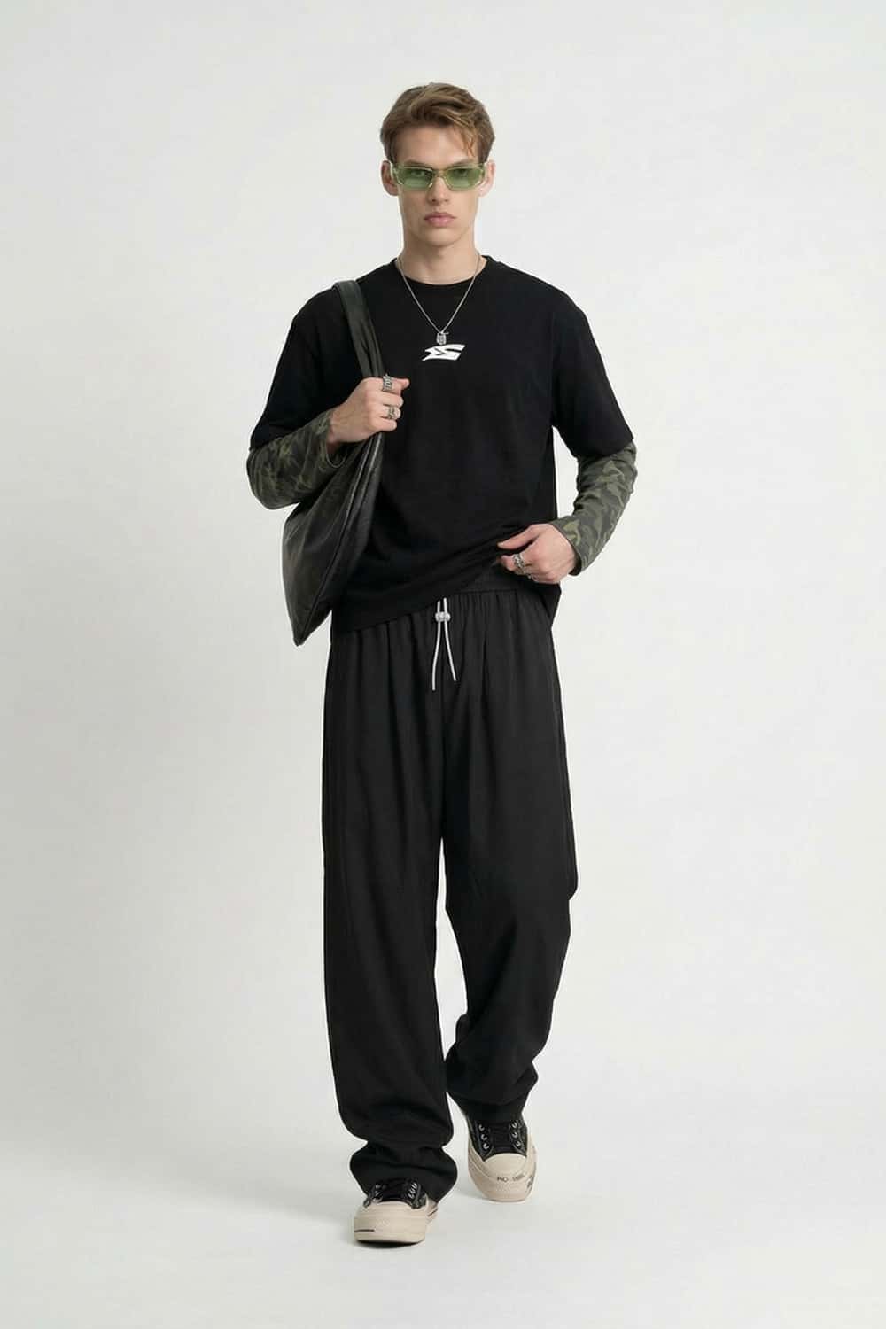 Quick-Dry Stretch Wide-Leg Pants - Black