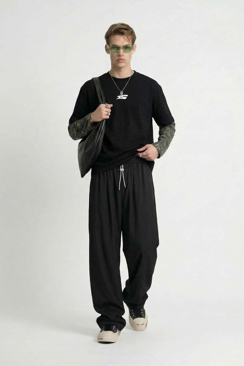 Quick-Dry Stretch Wide-Leg Pants - Black