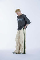 Paneled Drawstring Parachute Pants - Apricot