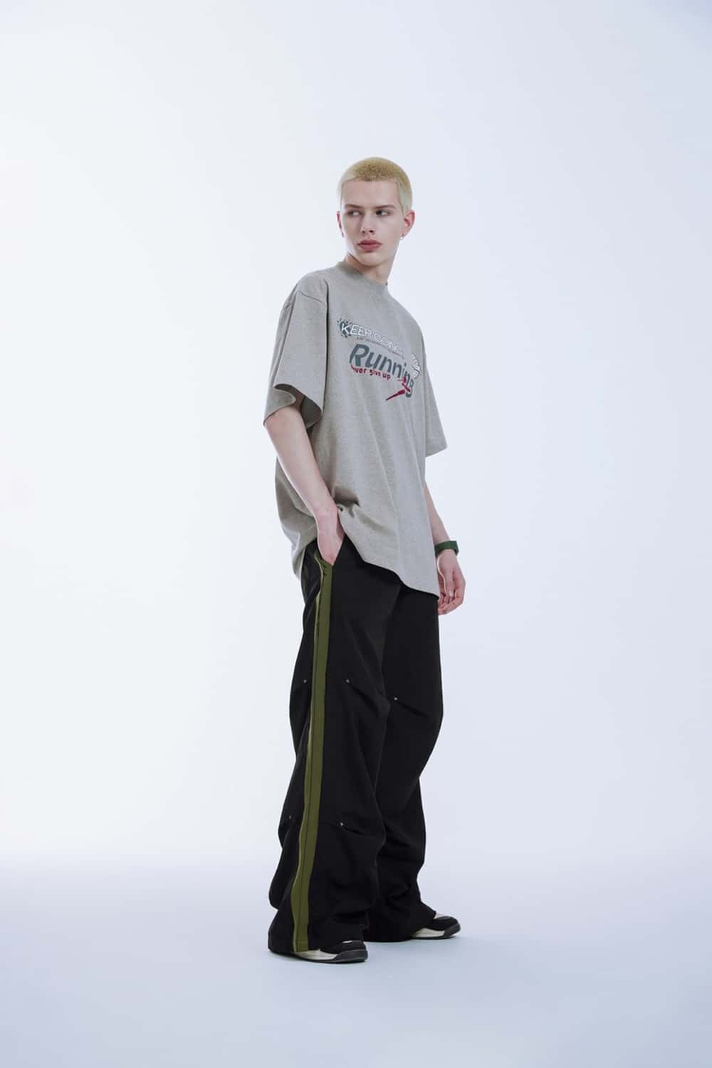 Paneled Drawstring Parachute Pants - Black