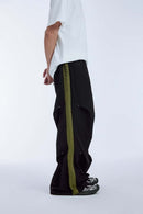Paneled Drawstring Parachute Pants - Black