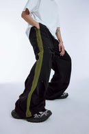 Paneled Drawstring Parachute Pants - Black