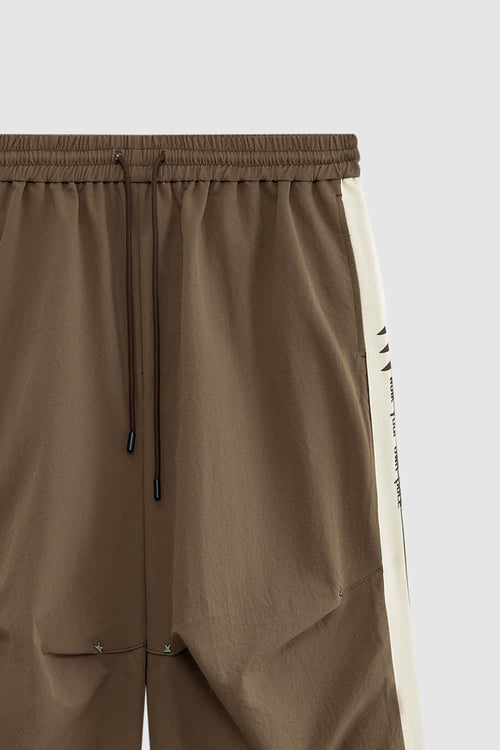 Paneled Drawstring Parachute Pants - Brown