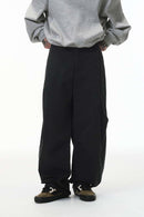 Pleated Wide-Leg Utility Pants - Black