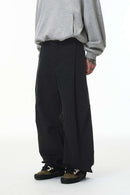 Pleated Wide-Leg Utility Pants - Black