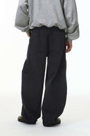 Pleated Wide-Leg Utility Pants - Black