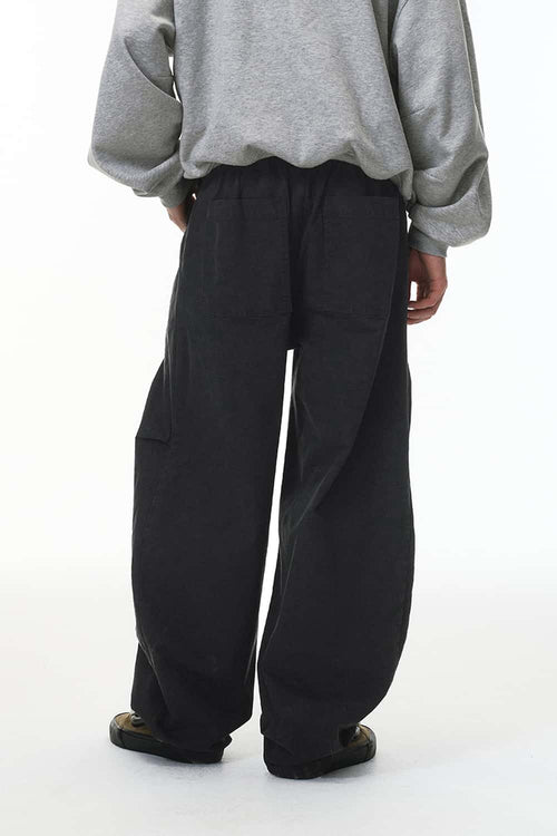 Pleated Wide-Leg Utility Pants - Black