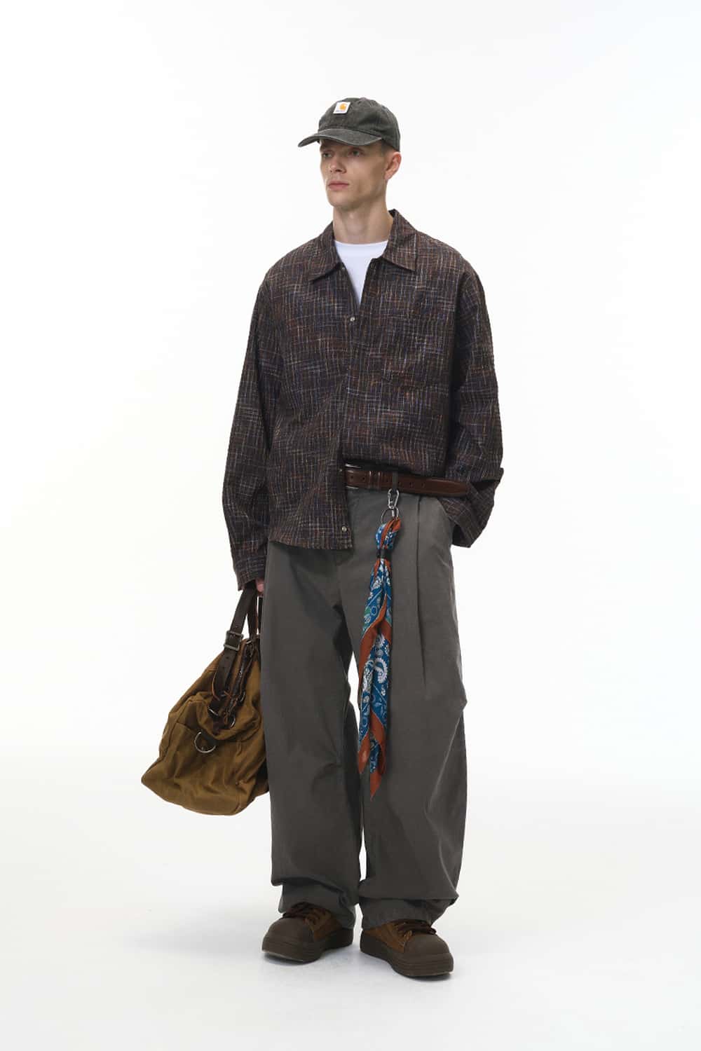 Pleated Wide-Leg Utility Pants - Dark Gray