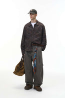 Pleated Wide-Leg Utility Pants - Dark Gray