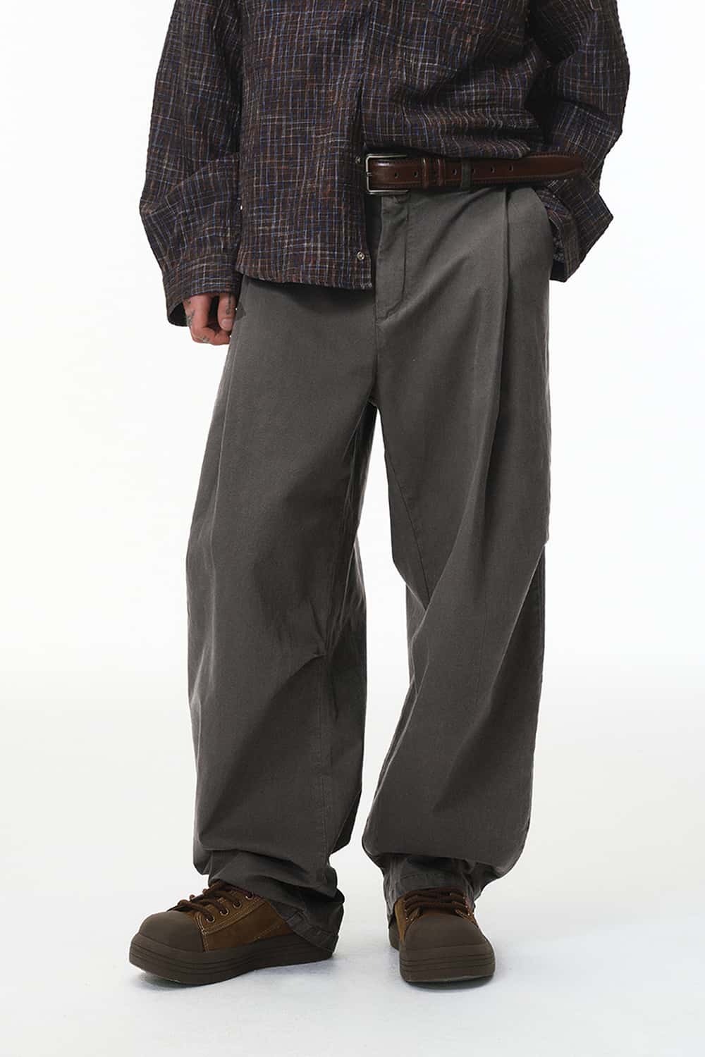 Pleated Wide-Leg Utility Pants - Dark Gray