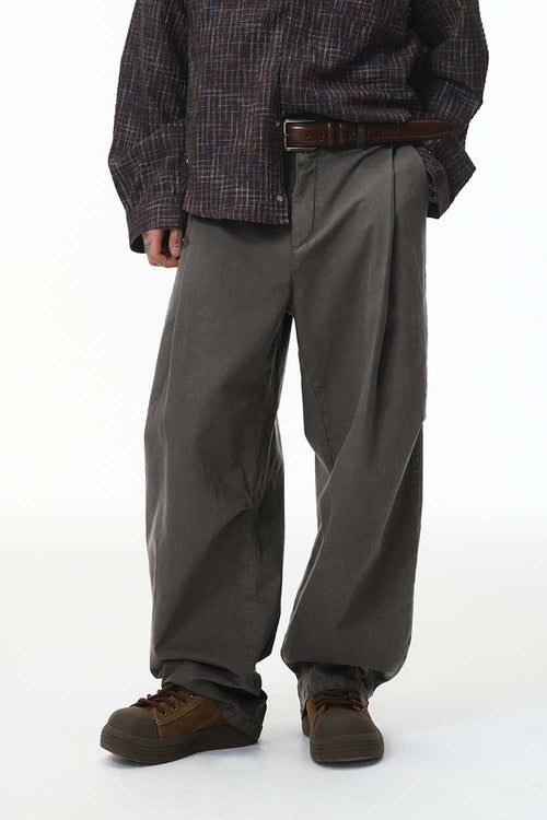 Pleated Wide-Leg Utility Pants - Dark Gray